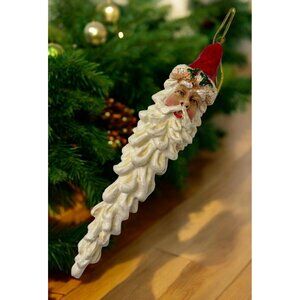 Vintage Santa Claus Face Christmas Tree Ornament Long Beard Icicle Style